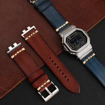 Винтажный кожаный ремешок для часов G-Shock Casio GMW-B5000, маленький серебряный блок 3459, персонализированный модифицированный ремешок, браслет