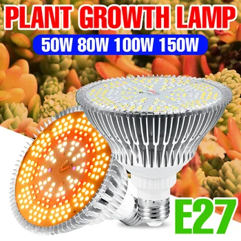 Светодиодная Лампа для Выращивания растений, Лампа Полного спектра, Фитолампа Для Растений E27, Гидропоника, Лампа для Выращивания Фитосеменей, 50 Вт 80 Вт 100 Вт 150 Вт